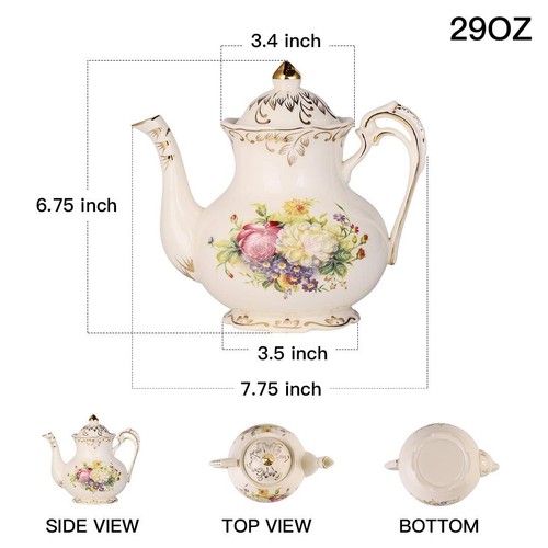 Flowering Shrubs Teapot, 25 oz Ceramic Tea Pot, Porcelain Teapot for Loose Te... - Picture 6 of 9