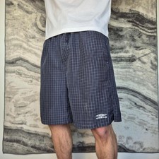 Umbro Shorts Men 38w Checkered Navy Vintage Y2k Retro 2000s Baggy Summer Shorts