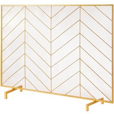 Uimoso 980x758MM Fireplace Screen 1-Panel Iron Mesh Spark Guard with Gold Finish