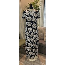 Madewell Maxi T-Shirt Dress in Floral Hammered Satin Size 2 Black White New