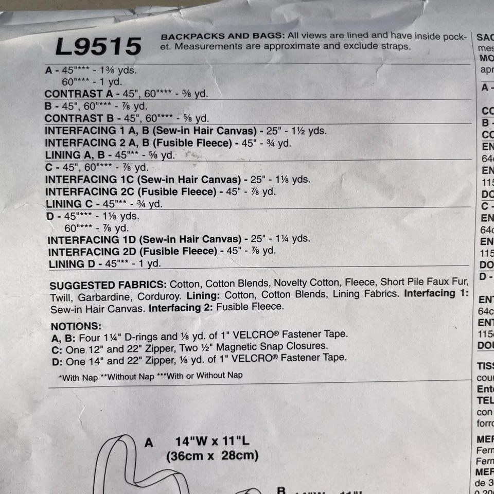 Sewing Pattern #L9515 Backpack and Bags Four Designs or Sizes - Image 4 of 4