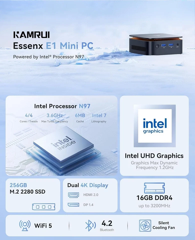 Compact Mini PC with Intel N97 Processor 16GB RAM 256GB SSD - Image 4 of 4