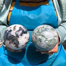 4.81LB 2pcs Natural Aquatic Plants Agate Sphere water grass Moss agate Ball