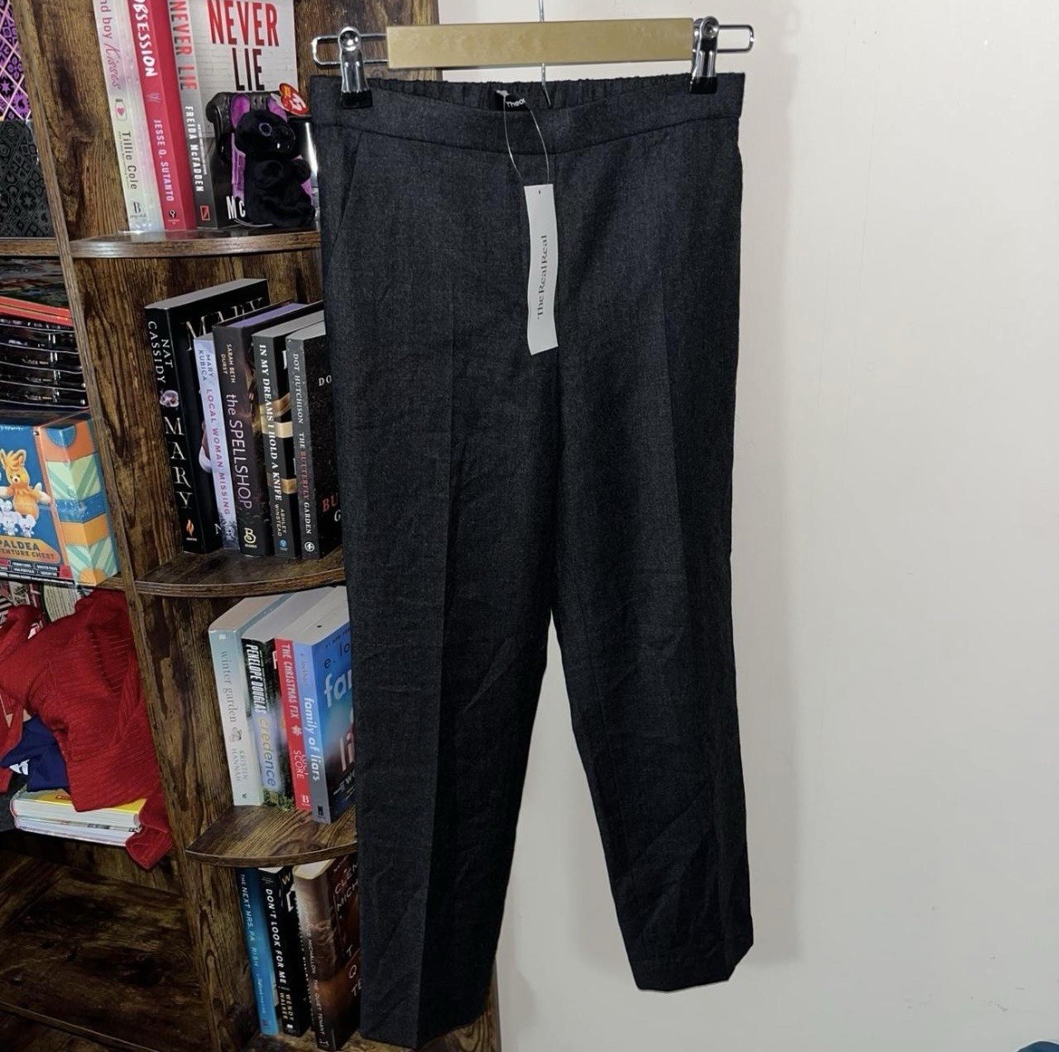 Theory Pull on Good Linen Charcoal Grey Straight Leg Pants