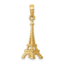 14k Yellow Gold Polished 26.5x8mm 3-D Eiffel Tower Pendant Charm Solid