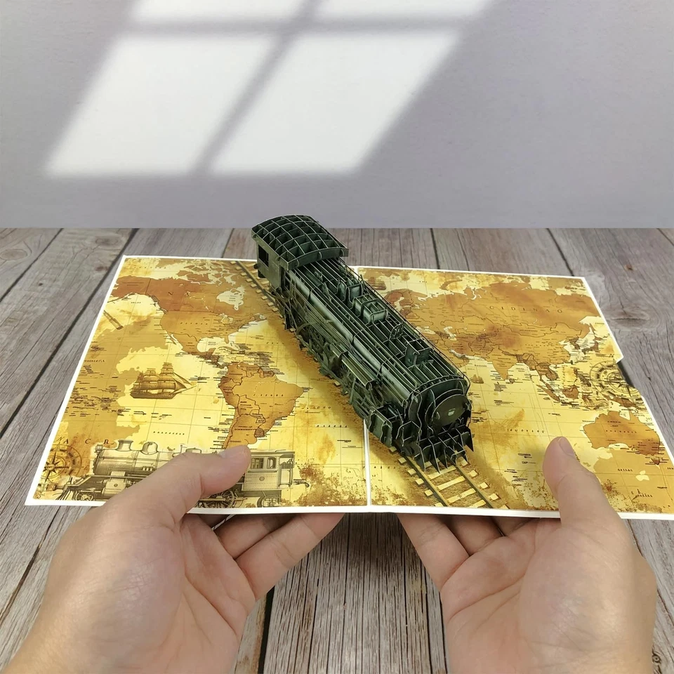 Tarjeta emergente 3D Steam Train de colección, diseño artesanal para el día del padre, Foto 2 de 4
