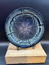 Bill Campbell Pottery 13” Platter Serving Plate Lotus Or Trillium Flower Pattern