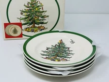Vintage Spode Christmas Tree 6" Party Plates Dessert Bread Set of (4x) * NEW