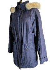 Woman's Jacket Parka Coat Insulated Puffer Navy Fur Hood Detail Insulated M L