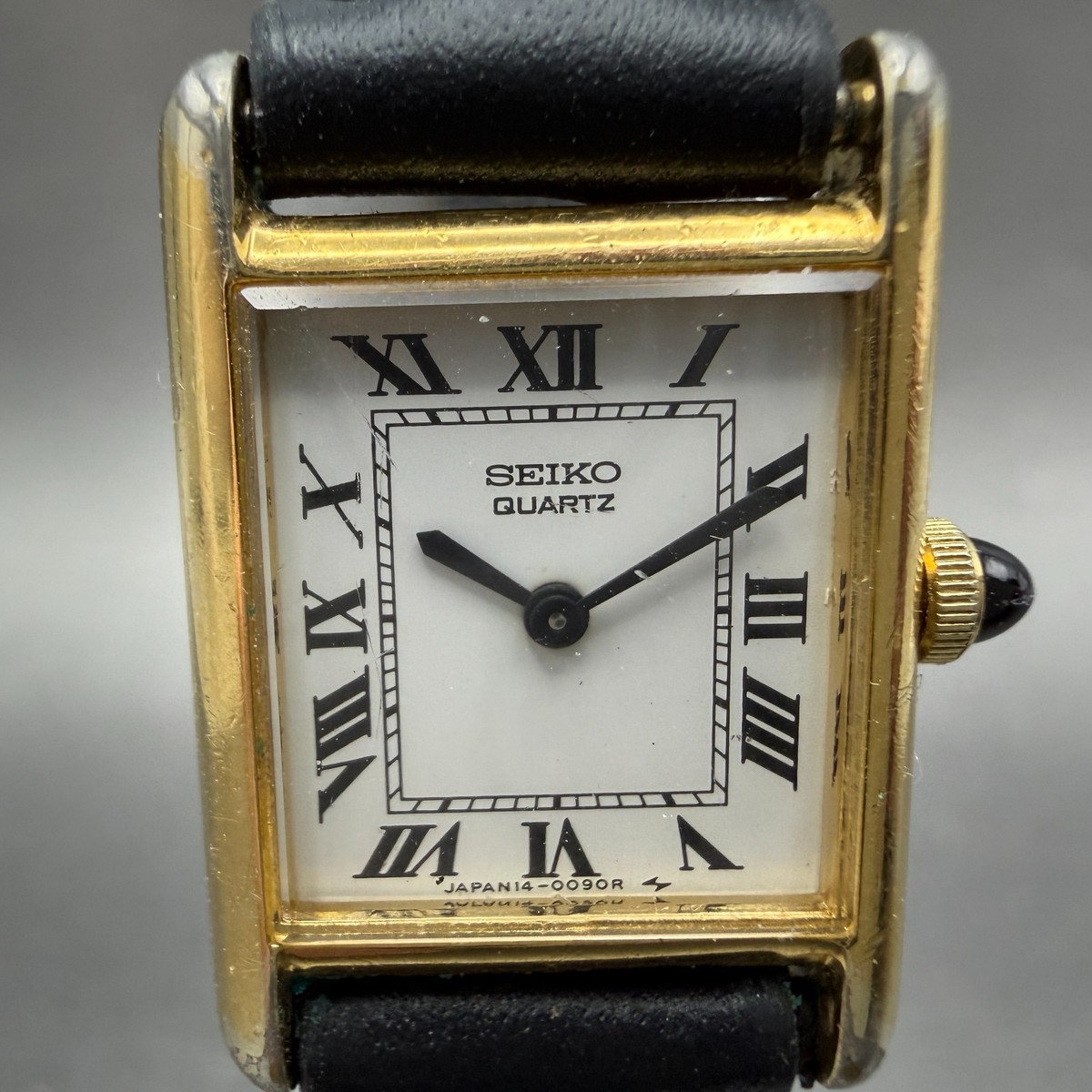 Seiko Tank Watch Women 18mm White Dial Gold Tone 1400-5039 New