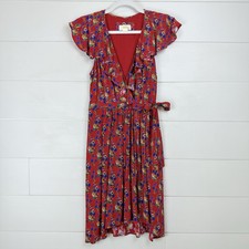 Anthropologie Maeve Rosalia Wrap Red Floral Ruffle Dress Women 2