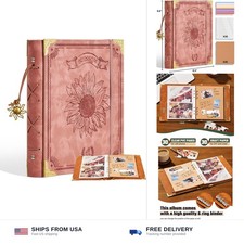 Photo album 4x6 120 photos scrapbook PU leather pink floral writing space