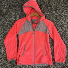 Free Country Jacket Girls Large 7/8 Pink Gray Hooded Full Zip Fleece Outdoors