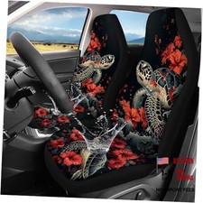 Car Seat Cover Set for Front Seat Only, 2 Pack Black Sea Turtle Hibiscus