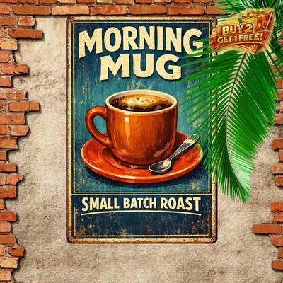 Fresh Brewed Coffee Vintage Metal Wall Sign Rustic Iron Retro
