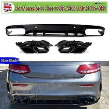 REAR DIFFUSER & TAIL PIPE GLOSS BLACK FOR MERCEDES A205 C205 COUPE AMG C63 STYLE