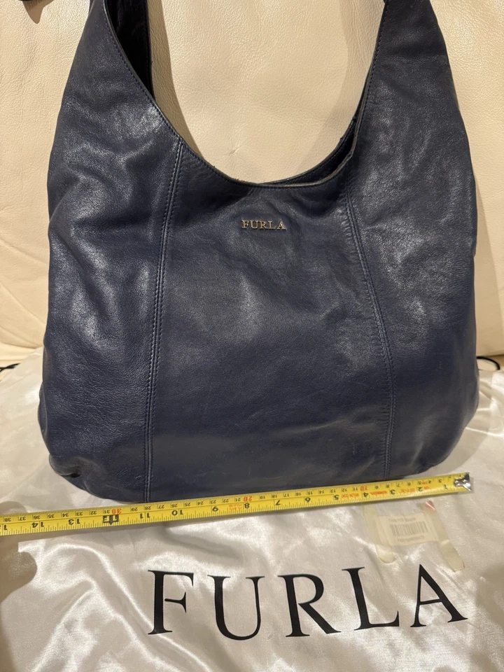 Bolso de Hombro Furla Cuero Genuino Azul Marino - Hecho en Italia Foto 3 de 4