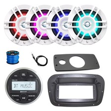 JBL Marine Radio, Spa Bezel, Adapter, 4x 6.5" 300W LED White Speaker w/ANT, Wire