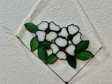 Vintage Stained Glass Dogwood Suncatcher Signed Window Florals Handmade