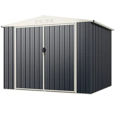 Metal Outdoor Storage Shed w/ Lockable Door Pitched Tool Shed Roof