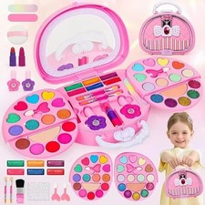 Colorful Girls' Pretend Makeup Toy Set - Pink and White Plastic Makeup Case