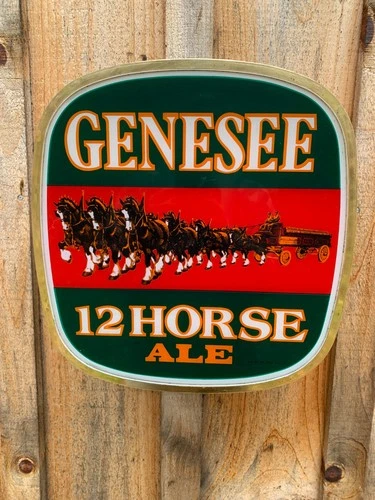 VTG Genesee 12 Horse Ale New York Lighted Wall Hanging Beer Bar Room Sign READ