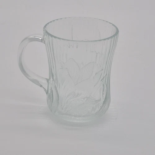 Vintage ARCOROC France Canterbury Crocus Clear Embossed Glass Coffee Tea Mug Cup