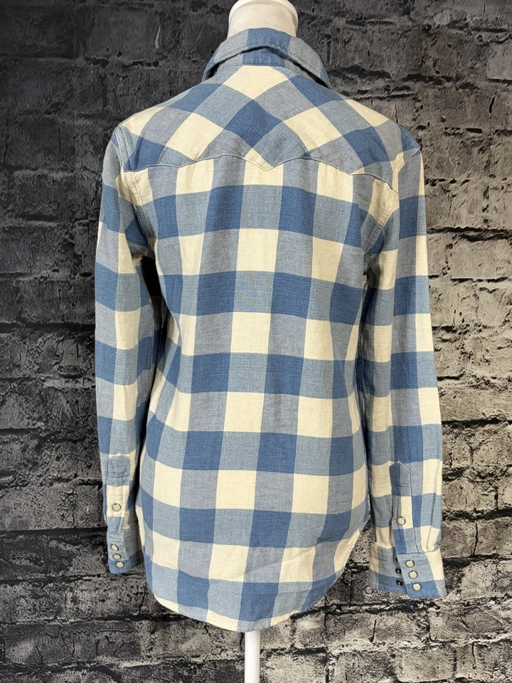 Camisa RRL Ralph Lauren Para Mujer XS Azul Cuadros Búfalo Perla Occidental Cuadros a Presión Foto 3 de 4