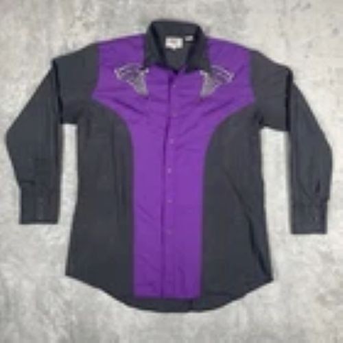 Ely Western Pearl Snap Embroidered Shirt Womens Large Purple