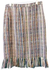 Maeve Anthropologie Skirt Sz 6 Multicolor Tweed Fringe Hem Boho Textured Pencil
