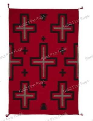5x8 ft Red Handwoven wool Navajo Rug Native American Style Throw Blanket Rug