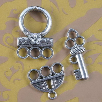 3sets Tibetan Silver Lock Key Design Toggle Clasp H5087