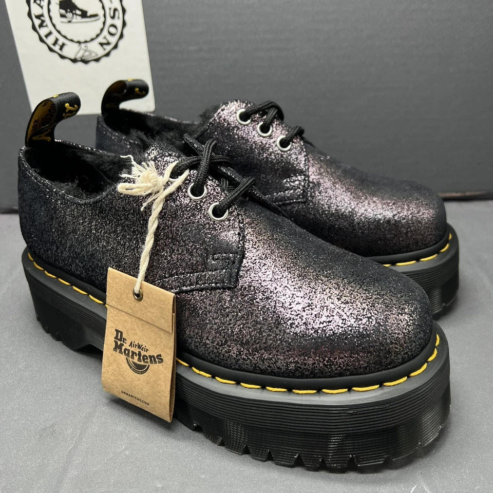 Dr. Martens 1461 Quad Fur Lined Metallic Leather Platform Shoes Women Sz 6 NEW - Image 4 of 4