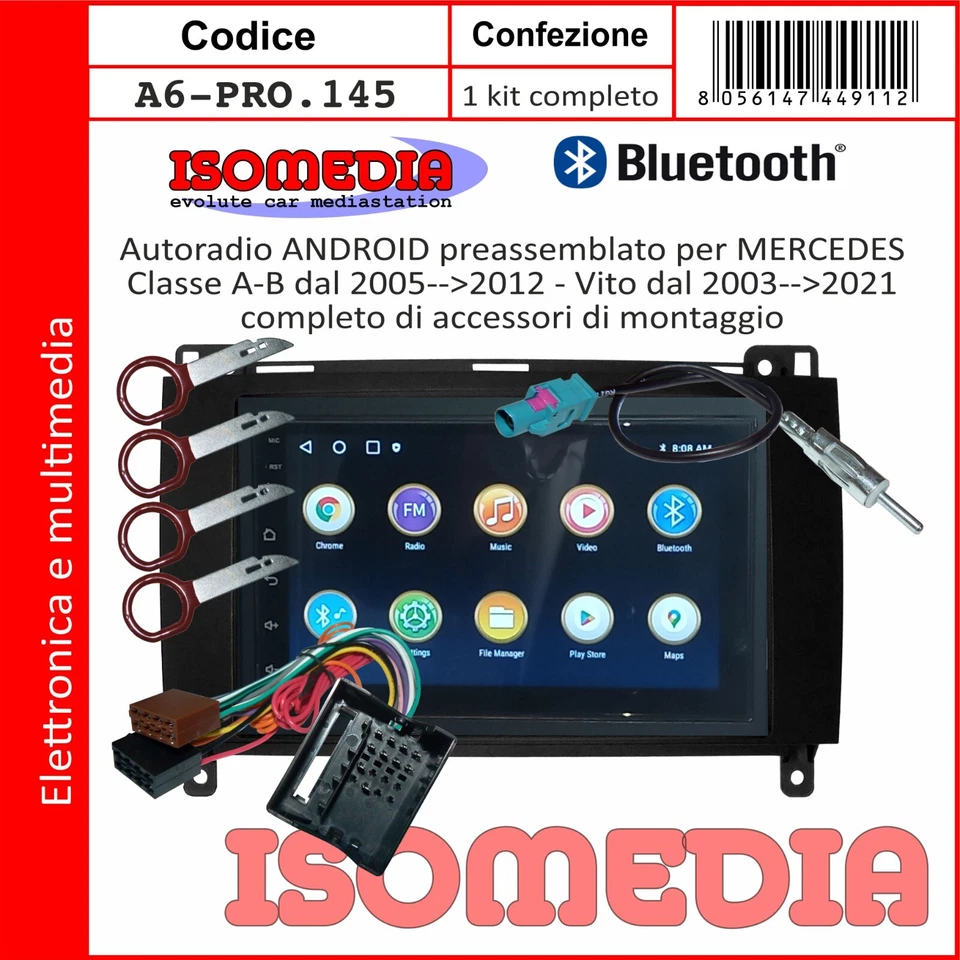 AUTORADIO ANDROID MERCEDES VIANO DAL 2009 AL 2014 KIT 4 + 64GB BT, USB - Immagine 3 di 4