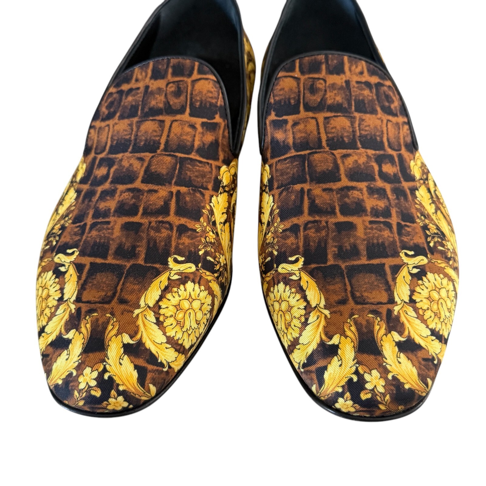 PANTOFOLA D’ORO Scarpe mocassini uomo Versace 1003792 stampa barocco caramello nero oro molte misure