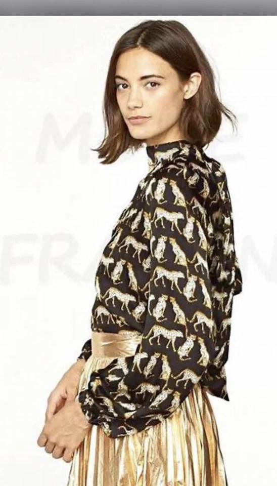 Blusa Milly Emmie estampado leopardo guepardo 100% seda con lazo talla 4 usada 1x Usada en Excelente Condición Foto 4 de 4