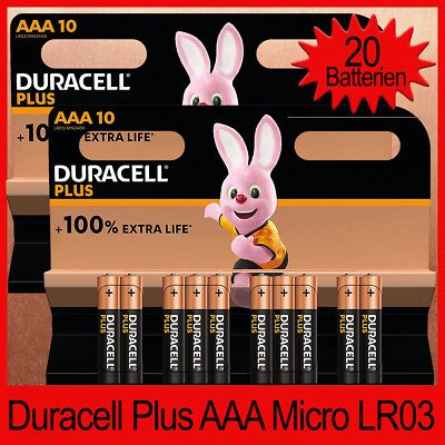 20 x Duracell Plus AAA Micro MN2400 LR3 AM4 Batterien NEU!
