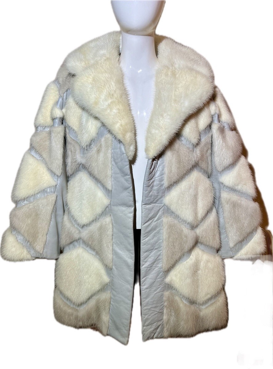 Vintage White/Beige Mink Grey Leather Jacket Geometric Vintage White/Beige Mink Grey Leather Jacket Geometric