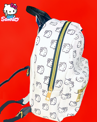 Sanrio Hello Kitty White Leather Mini Backpack Black Pattern 