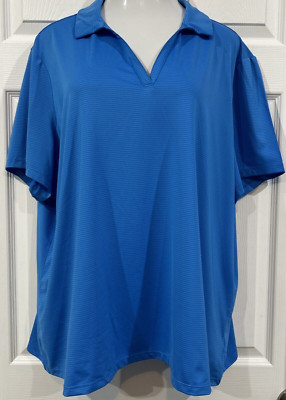 Coral Bay  Golf Tennis Polo Shirt Stretch Blue V Neck Pinstripe Plus Size 3X