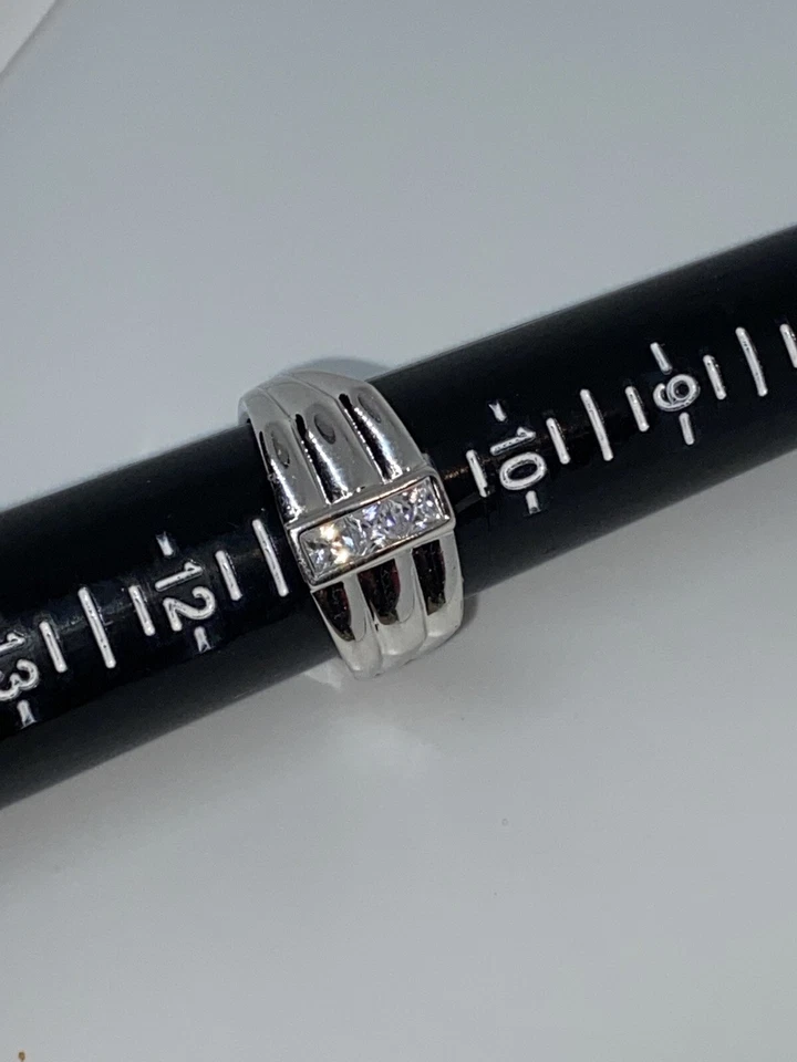 Anillo de plata esterlina 925 de tres piedras estilo ilusión circonita cúbica para hombre 11 - 7,5 g Foto 4 de 4