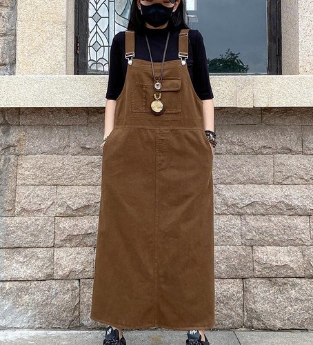 New Women's Suspender Dress Solid Jumpsuit Corduroy Bib Overalls Baggy Rompers - Picture 8 of 22