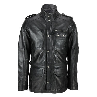 New Mens Classic Black Soft Wax Real Leather Smart Vintage Jacket