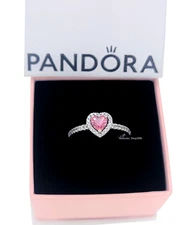 New 100% Authentic PANDORA 925 Ale Pave Elevated Pink Heart Ring 198421C03