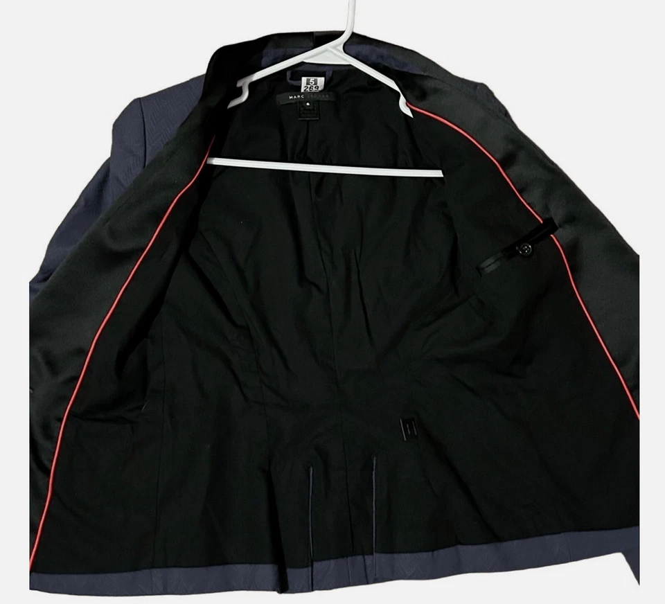 Jaqueta smoking Marc Jacobs lã azul marinho cinza gravata preta formal tamanho 6 - Imagem 3 de 4