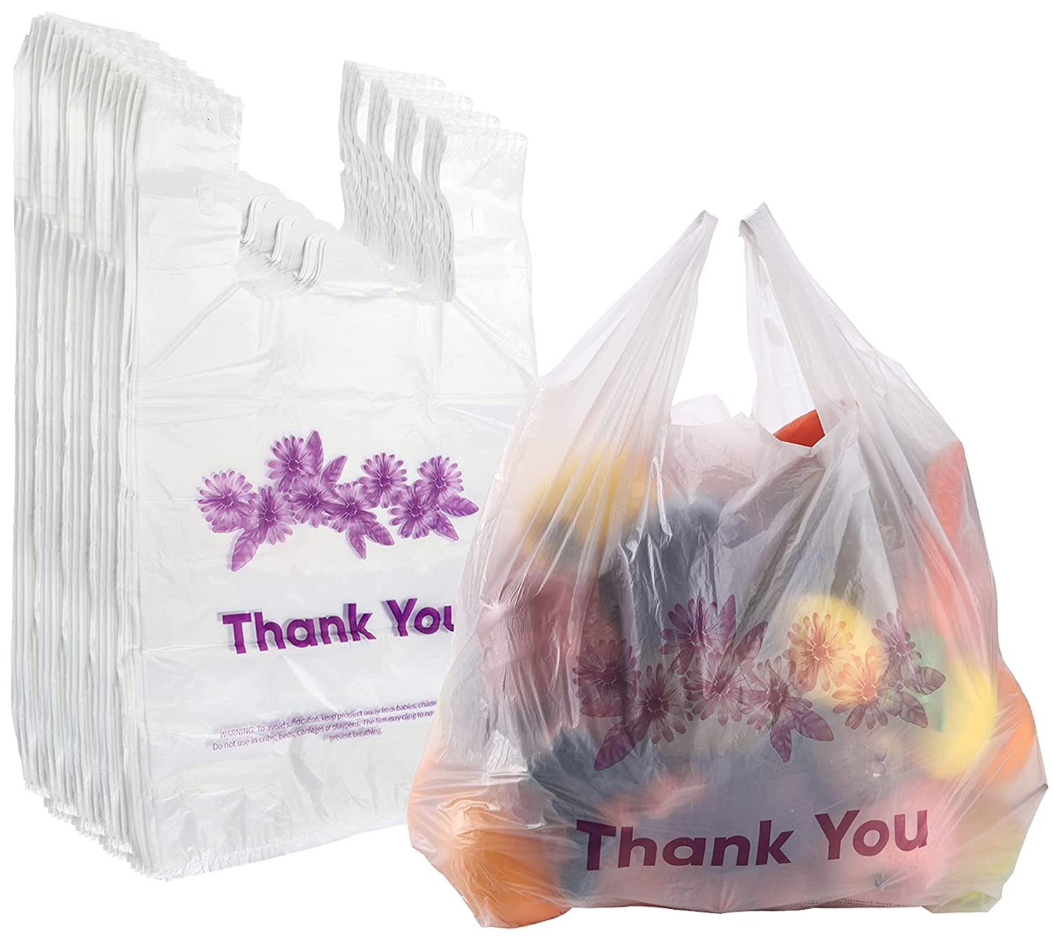 500 Ct Plastic Bags, Thank You Reusable Grocery Bag Disposable T-Shirts