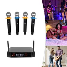 Wireless Microphone System 4 Channel Pro Audio UHF 4 Handheld Dynamic Mic Party
