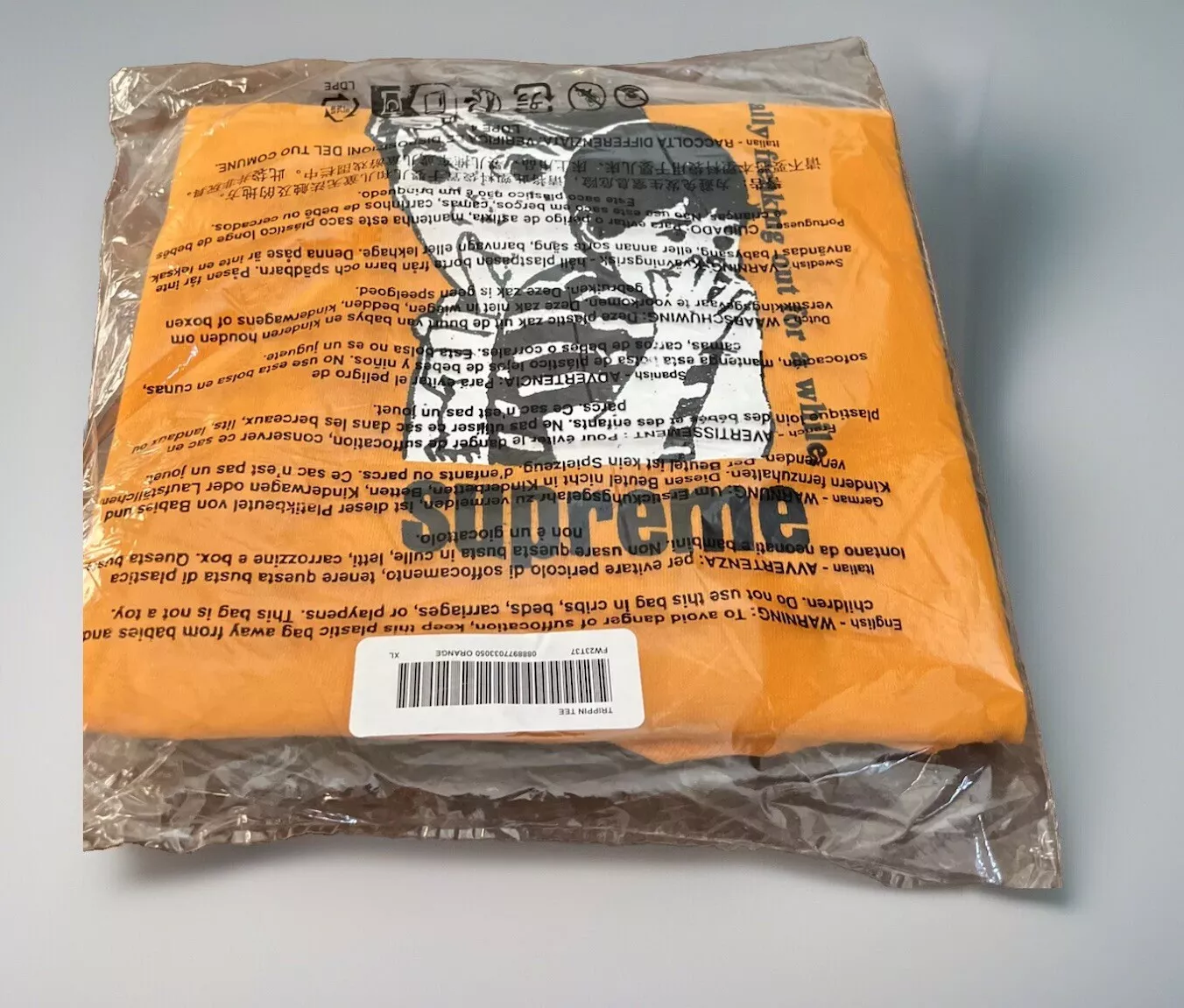 TEE SHIRT ORANGE SUPRÊME FREAKING OUT TAILLE XL NEUF AUTHENTIQUE FW23 SEMAINE 1