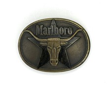 Vintage 1987 MARLBORO Solid Brass Longhorn Belt Buckle Phillip Morris Collector