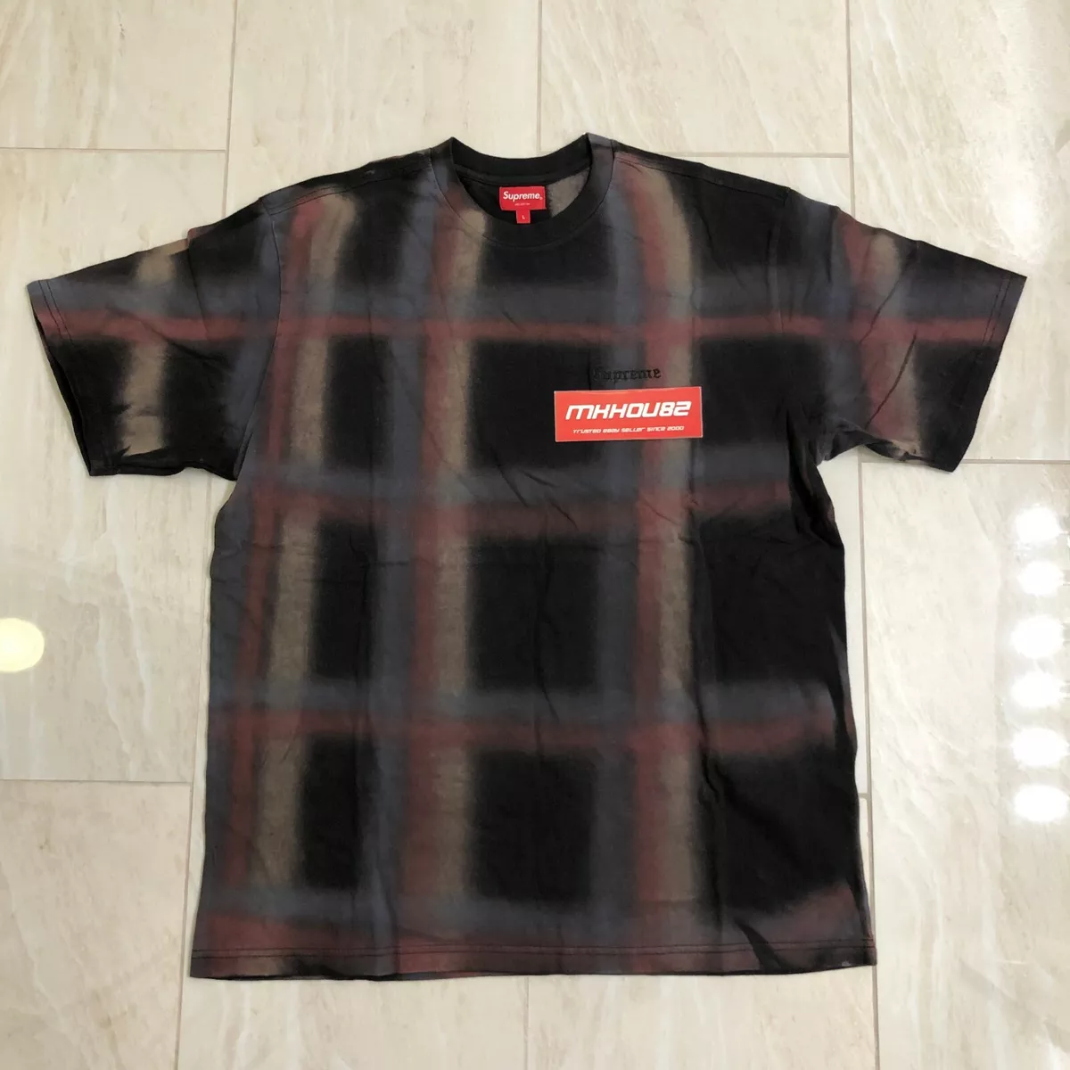 New Supreme Sprayed Plaid S/S Top Tee T-Shirt Spring Summer 2020 SS20 Size L